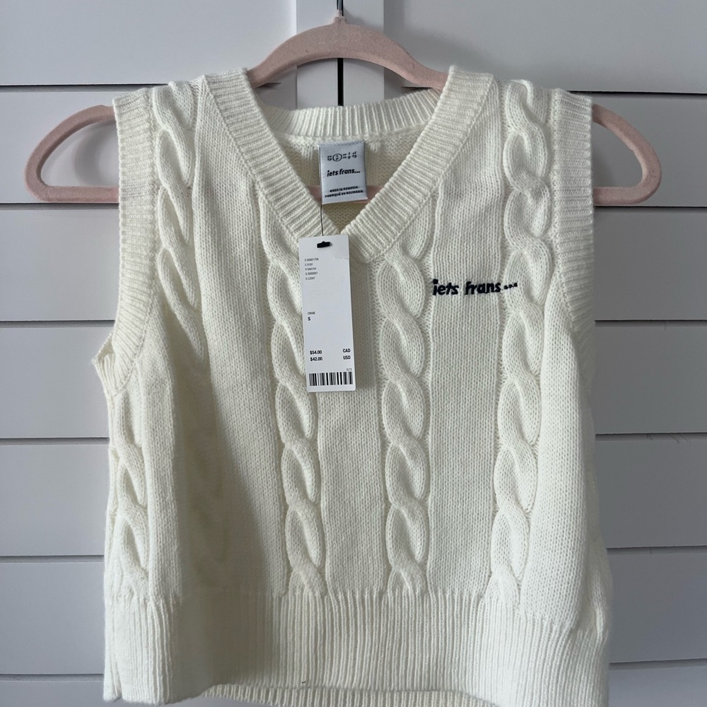 Let’s Fran’s…. Cable-Knit V-Neck Sweater Vest in Cream by